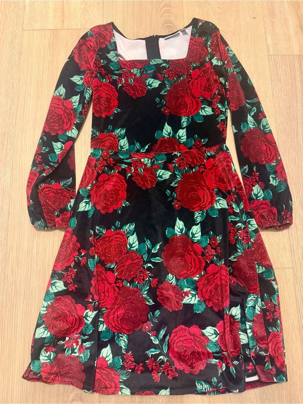 Children’s Place Women’s  Red Rose Velvet Fit-and-Flare Dress